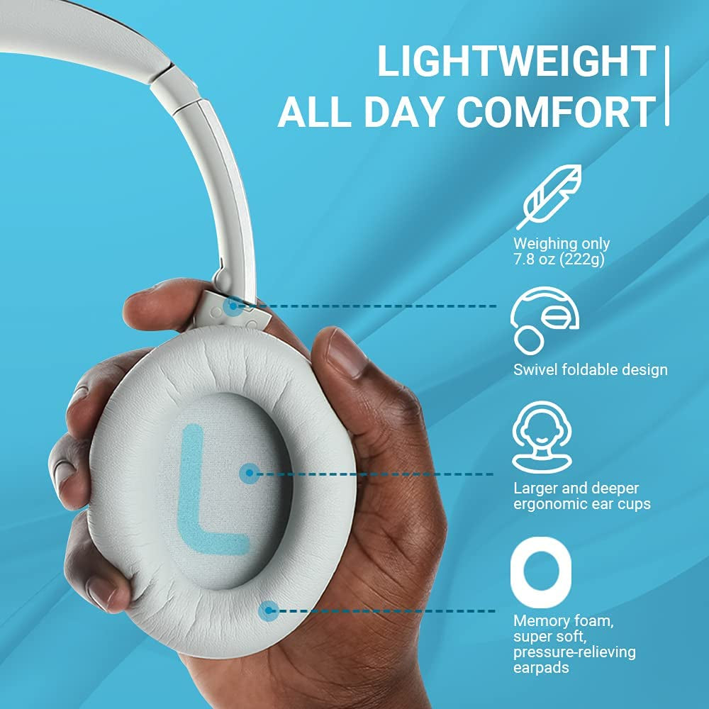 Trip Active Noise Cancelling Headphones with Independent Noise Reduction Chip, Bluetooth Wireless Headpones Built-In Mic and Ex Audio Cable, 40H Battery, Hands-Free Calls, Hifi Sound Quality