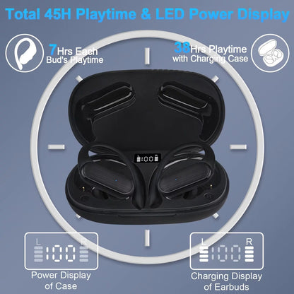 Bluetooth 5.3 IPX7 Noise Cancelling Wireless Earbuds with 45H Playtime, Black