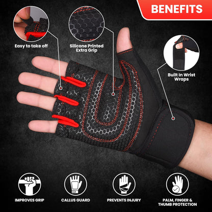 Workout Gloves for Men and Women Weight Lifting Gloves with Wrist Wrap Support for Gym Training Weightlifting Crossfit Pull-Ups Exercise Glove for Ladies & Gents