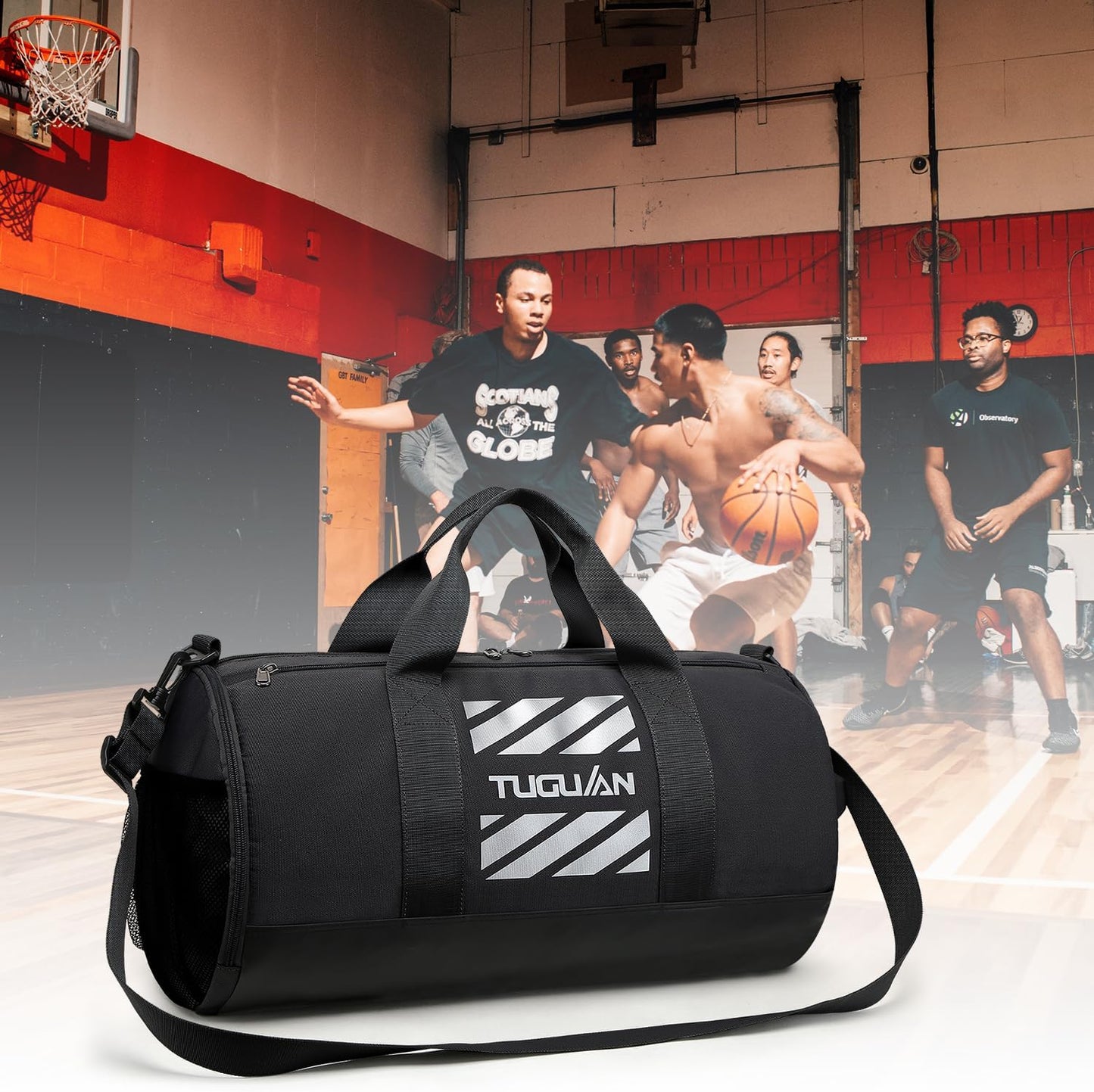 Basketball Gym Bags for Men Women Small Travel Duffle Bag Wet Pocket & Shoes Compartment Overnight Weekender Duffel Bag Sports Gym Tote Bag Man 40L, Black