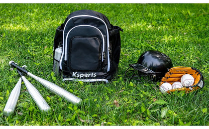 Baseball Bag Black/White Backpack for Baseball, T-Ball & Softball Equipment & Gear for Youth and Adults - Holds Bats, Helmet, Gloves, Gear - Shoe Compartment & Fence Hook