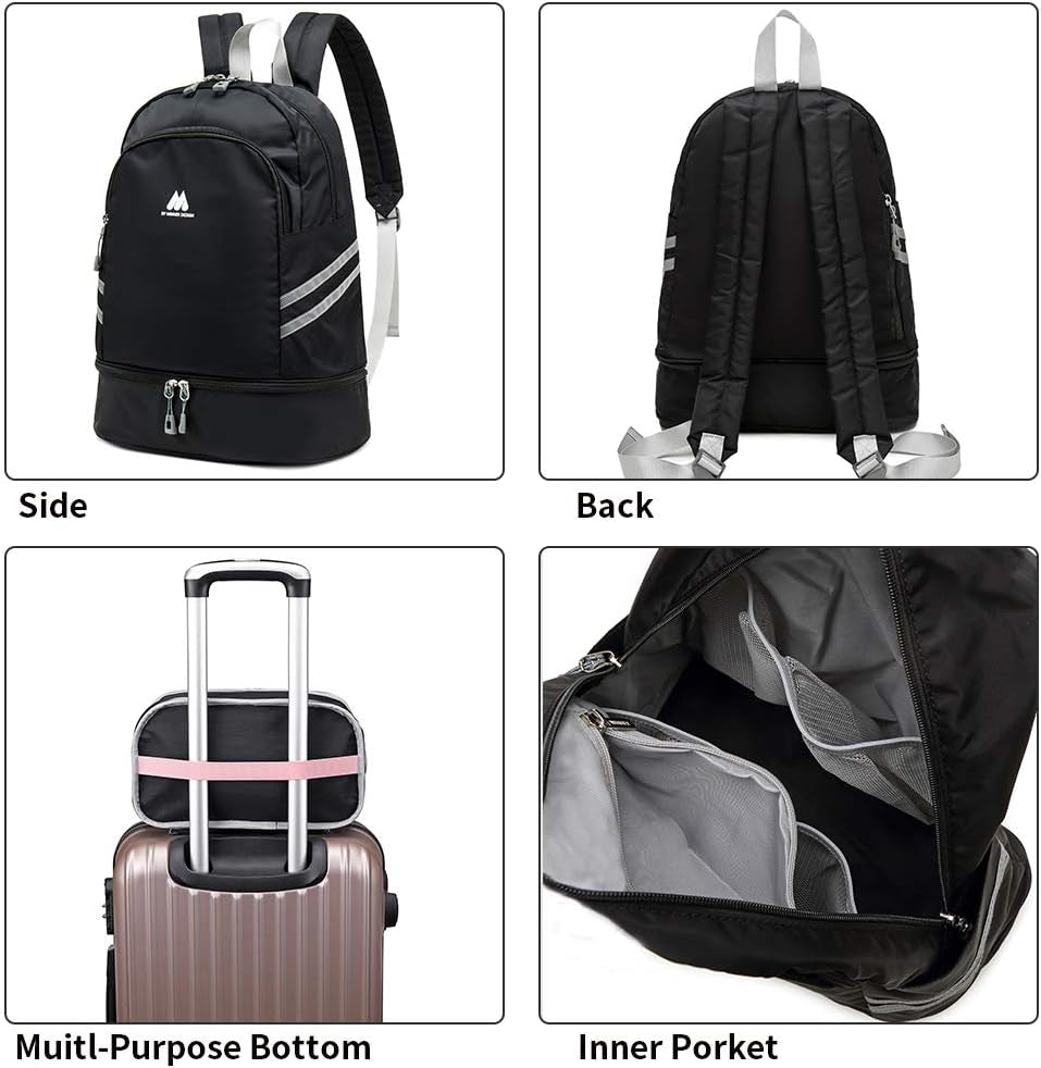 Gym Backpack for Women with Shoe Compartment & Wet Pocket & Lunch Compartment, Waterproof Gym Bag Laptop Purses(Black)