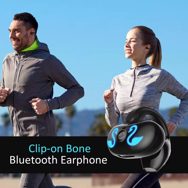 Clip on Ear Buds 5.3 Gym Headphones Ear Clip Bone Conduction Headphones 10 Hours Music Playtime Open Ear Design Headphones