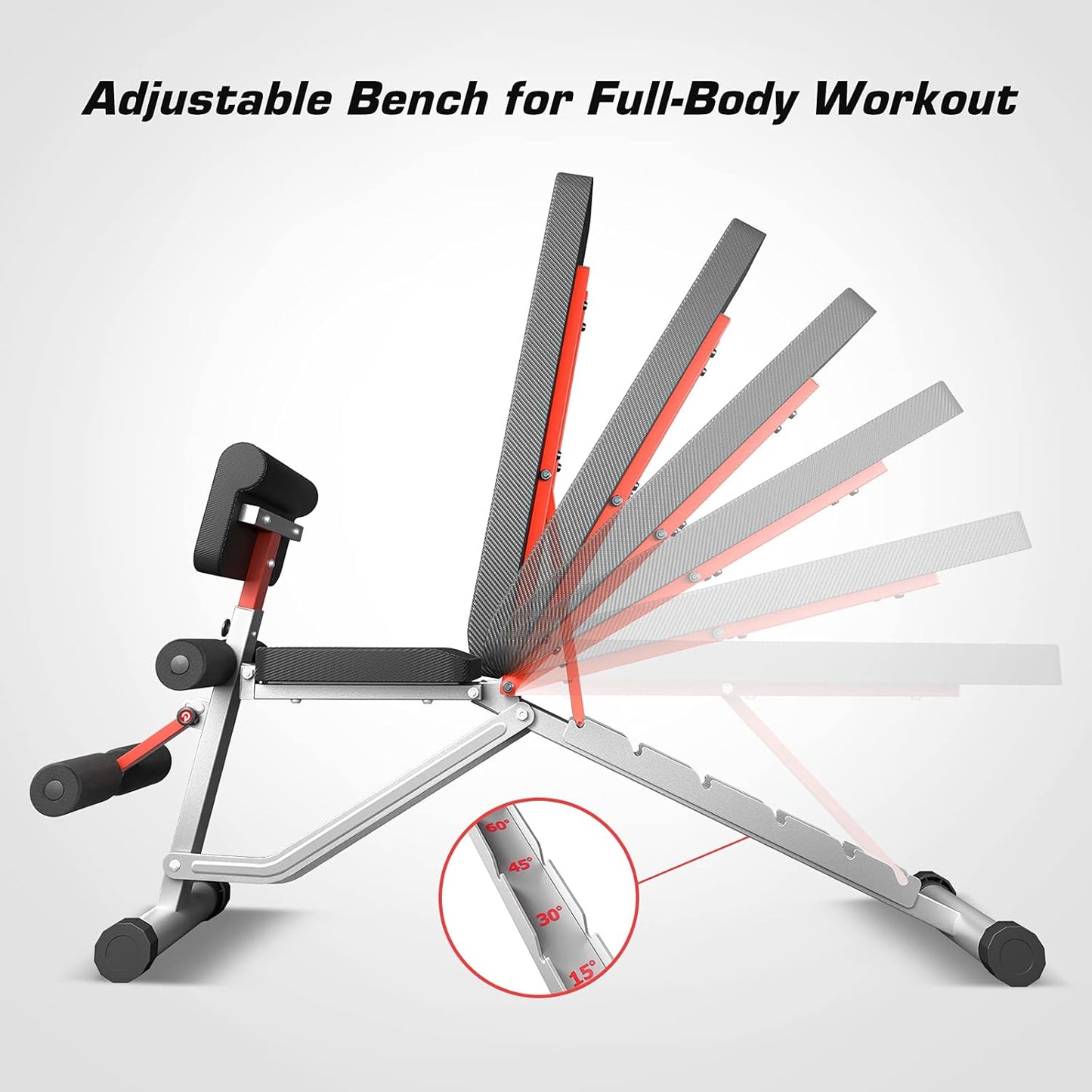 Adjustable Weight Bench Pro, Utility Workout Bench for Full Body Training, Multi-Purpose Foldable Incline/Decline Gym Bench with Arm Curl Bar, Olympic Weight Bench for Home, Lighting Sliver