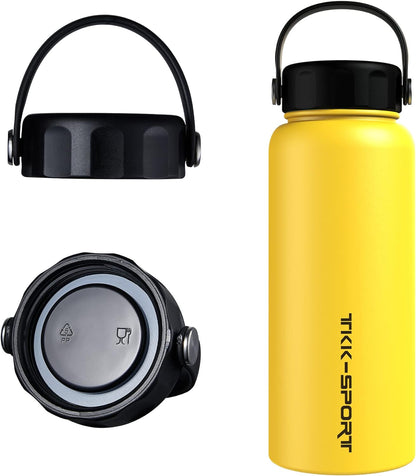 Thermos Water Bottles 32 Oz Stainless Steel Metal Water Bottle Sport Insulated Water Bottles Double Wall Sweat-Proof BPA Free Wide Mouth Yellow