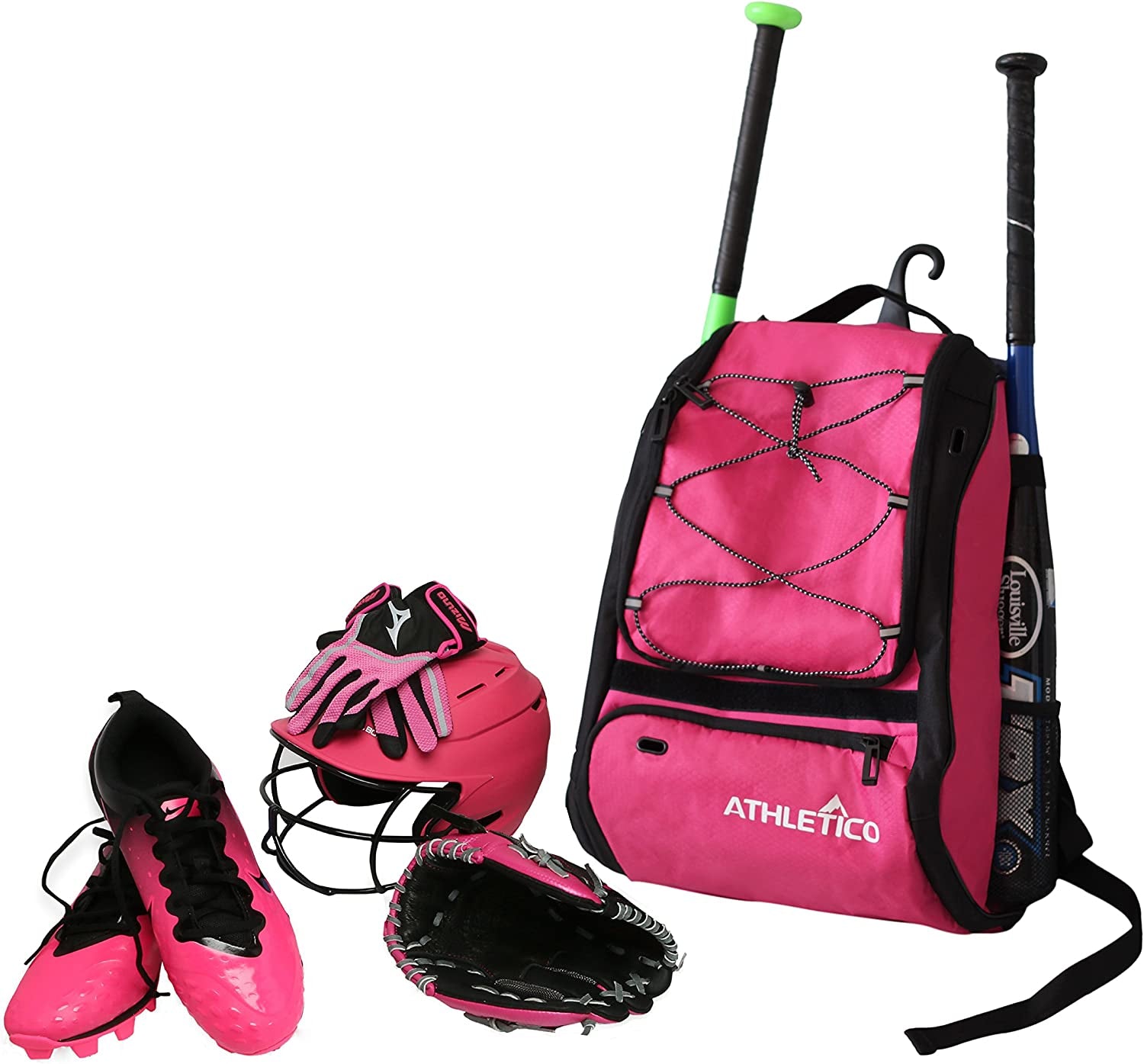 Baseball Bat Bag - Backpack for Baseball, T-Ball & Softball Equipment & Gear for Youth and Adults | Holds Bat, Helmet, Glove, & Shoes |Shoe Compartment & Fence Hook