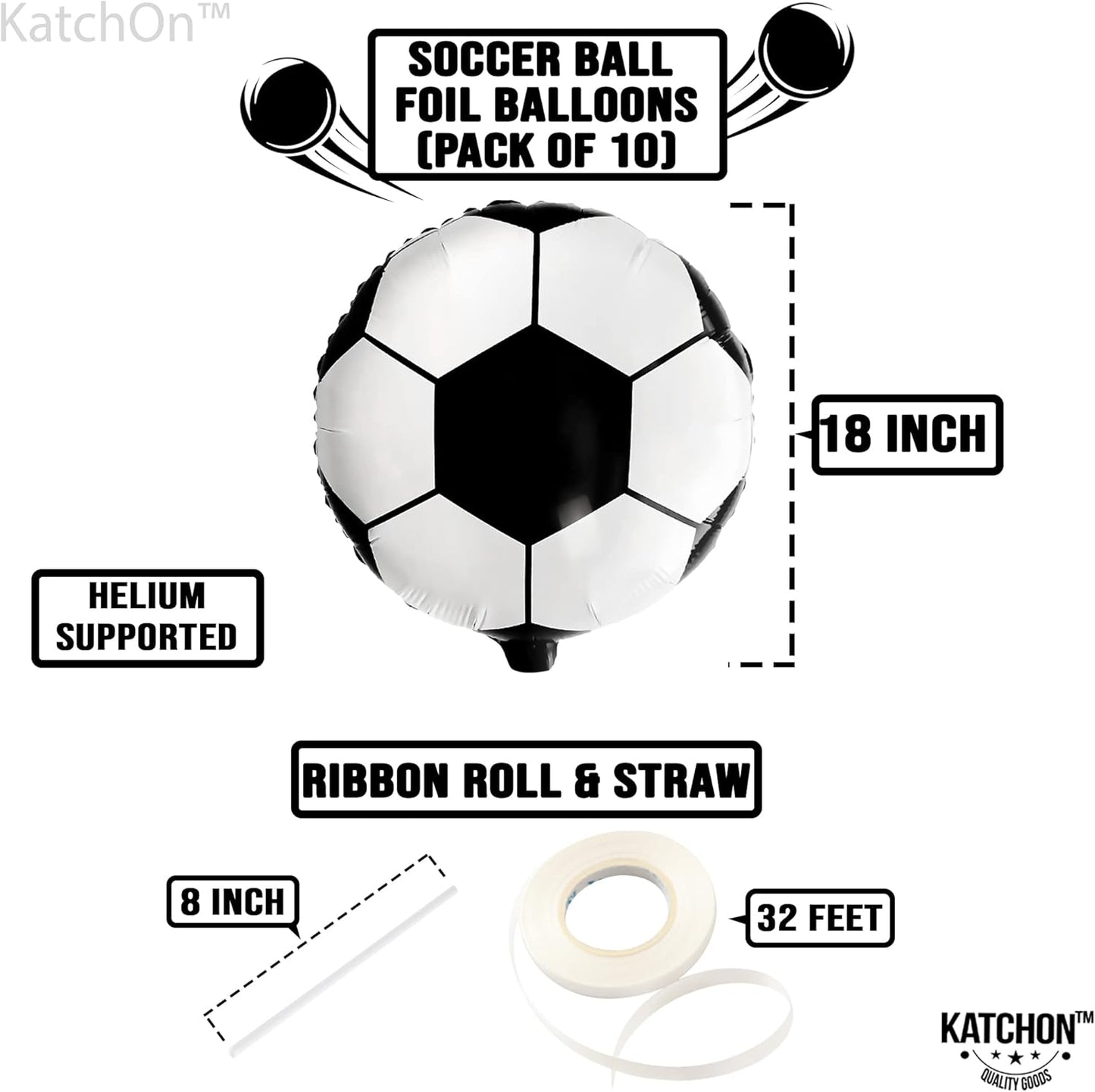 , Black and White Soccer Balloons - 18 Inch, Pack of 10 | Soccer Ball Balloons, Soccer Decorations for Party | Soccer Balloon Arch Kit, Soccer Party Decorations | Soccer Birthday Decorations