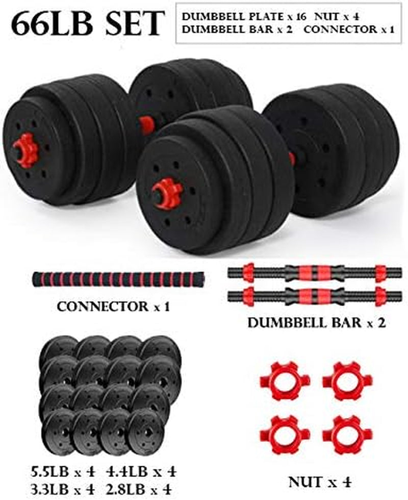 Adjustable Dumbbell Barbell Set (88LB/66LB/44LB) Weight with Connecting Rod 2 in 1 Home Body Workout Exercise Equipment for Men and Woman