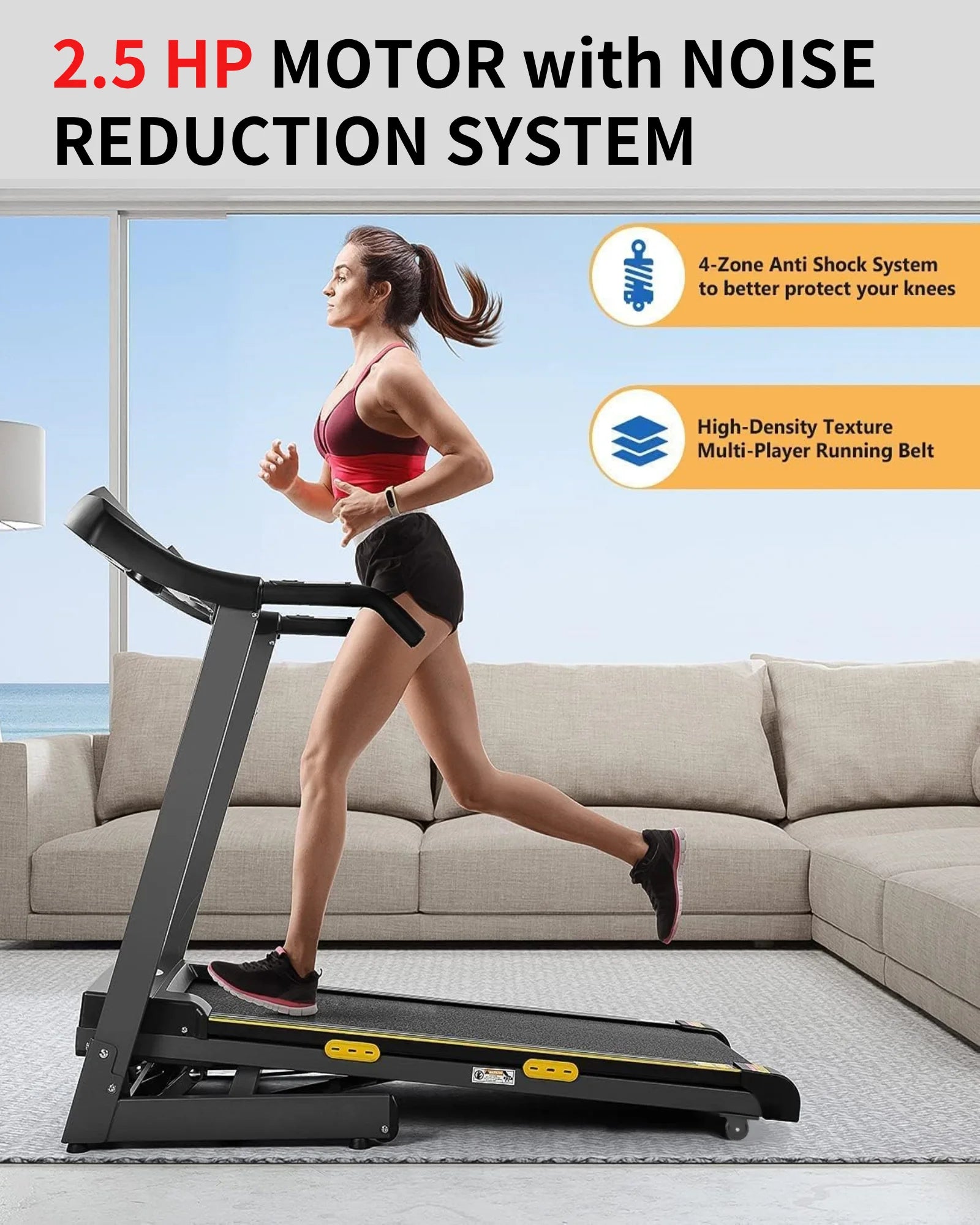 Treadmill with Incline Folding with 12-Level Automatic Incline 2.5Hp Power 8.5Mhp Speed Running Machine 15 Preset Training Program Electric Treadmill for Home Use