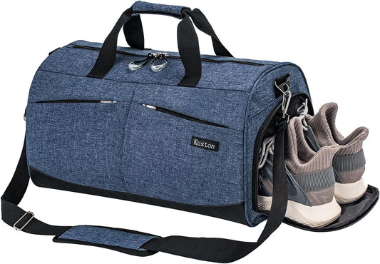 Sports Gym Bag with Shoes Compartment &Wet Pocket Gym Duffel Bag Overnight Bag for Men and Women (Navy Blue)