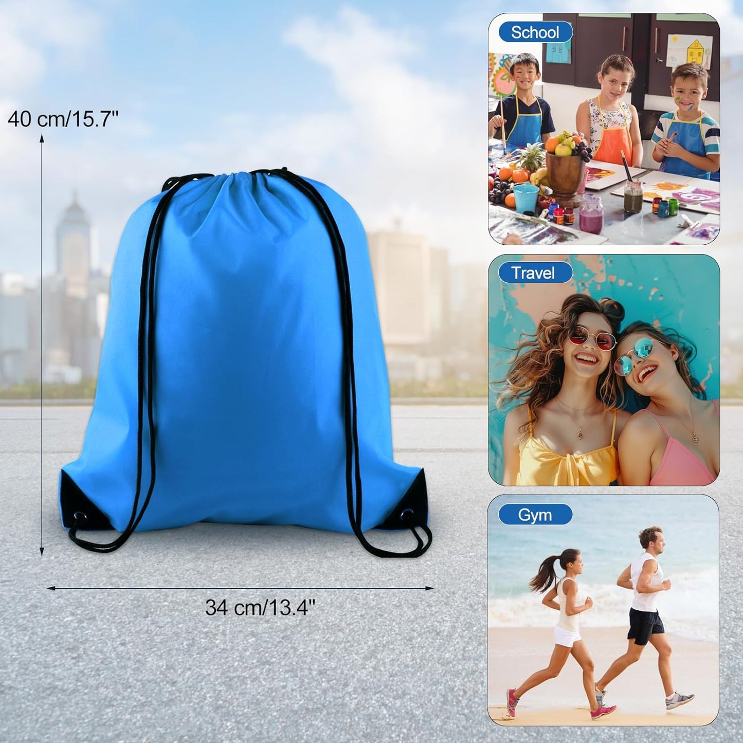 2 Pcs Light Blue Drawstring Backpack Drawstring Bag Bulk Sports Cinch Bags String Backpack Storage Bags for Gym Traveling