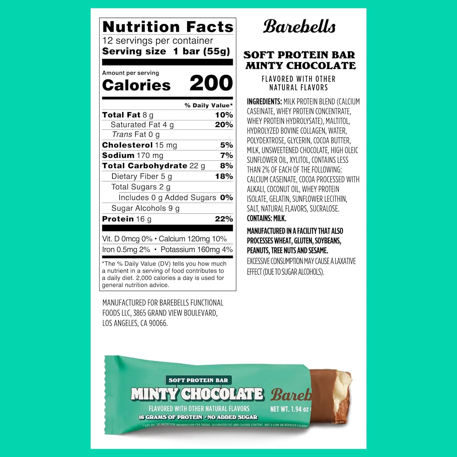 Soft Protein Bars with 16G High Protein, 1.9Oz Bars, Minty Chocolate - 24 Count