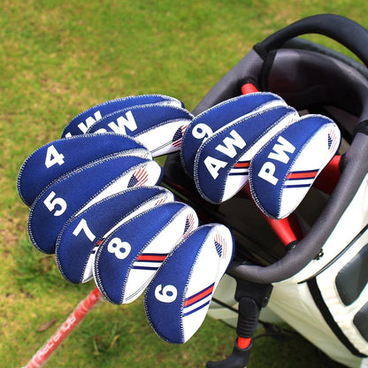 Golf Iron Head Covers 10Pcs Neoprene USA Flag Golf Club Protector Multi Color Golf Club Protector (Blue)