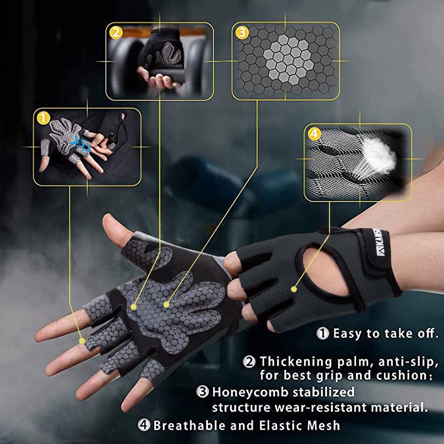 Essential Breathable Workout Gloves, Weight Lifting Fingerless Gym Exercise Gloves with Curved Open Back, for Powerlifting, Women and Men