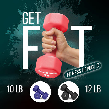 Neoprene Workout Dumbbell Set - Non Slip, anti Roll Exercise & Fitness Dumbbells Combo - Hex Shaped Hand Weights for Men & Women - Ideal for Home Gyms Training