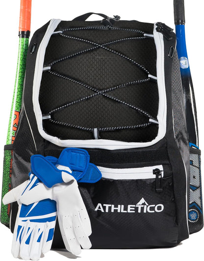 Baseball Bat Bag - Backpack for Baseball, T-Ball & Softball Equipment & Gear for Youth and Adults | Holds Bat, Helmet, Glove, & Shoes |Shoe Compartment & Fence Hook