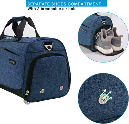 Sports Gym Bag with Shoes Compartment &Wet Pocket Gym Duffel Bag Overnight Bag for Men and Women (Navy Blue)