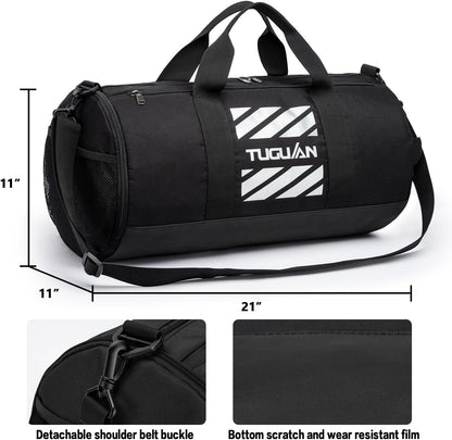 Basketball Gym Bags for Men Women Small Travel Duffle Bag Wet Pocket & Shoes Compartment Overnight Weekender Duffel Bag Sports Gym Tote Bag Man 40L, Black