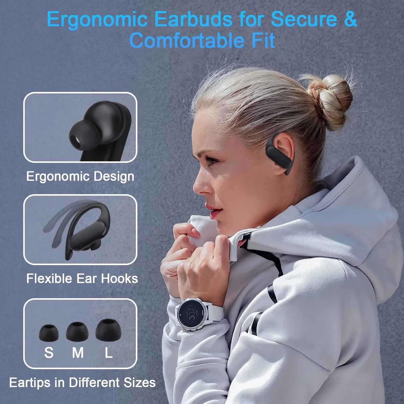 Bluetooth 5.3 IPX7 Noise Cancelling Wireless Earbuds with 45H Playtime, Black