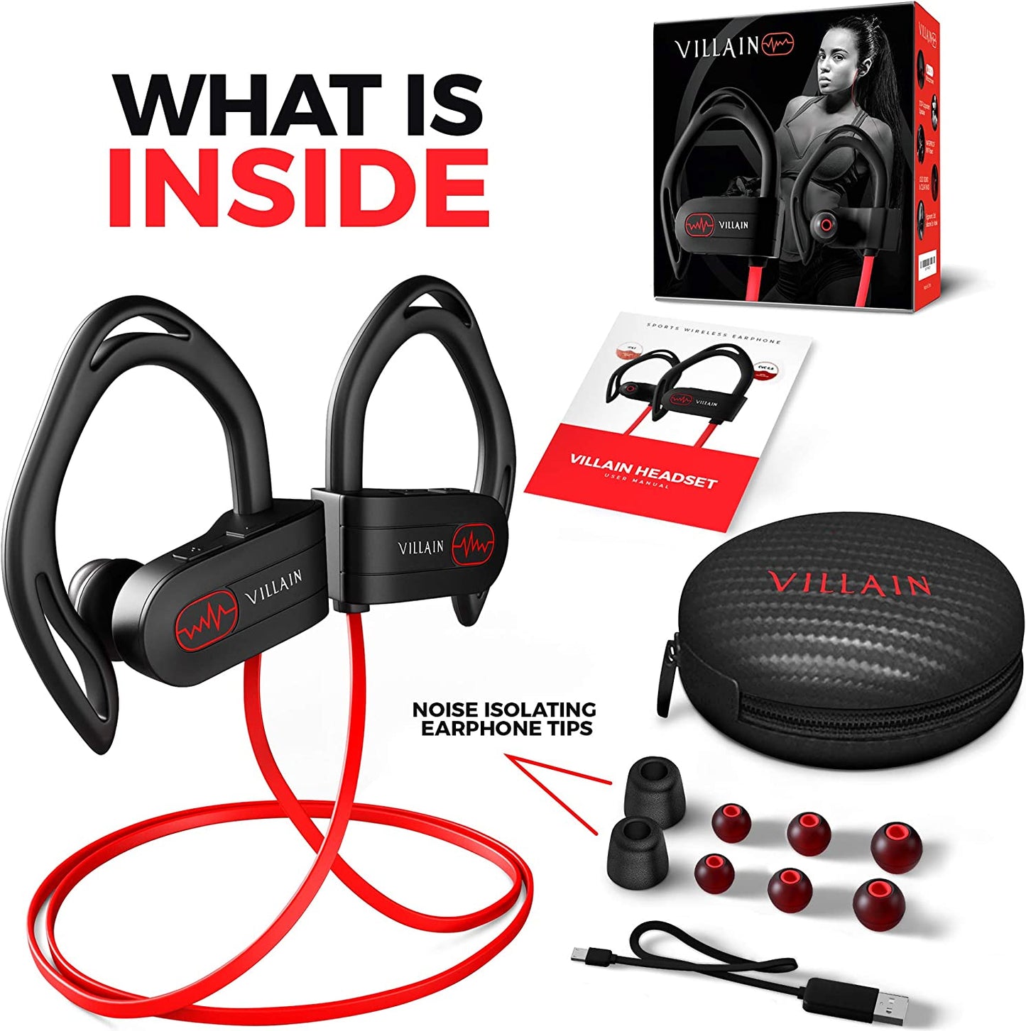 Sport Headphones | Running Headphones | Workout Headphones | Gym Headphones | Wireless Bluetooth Earbuds IPX7 Hifi HD Sound with Thumping Bass