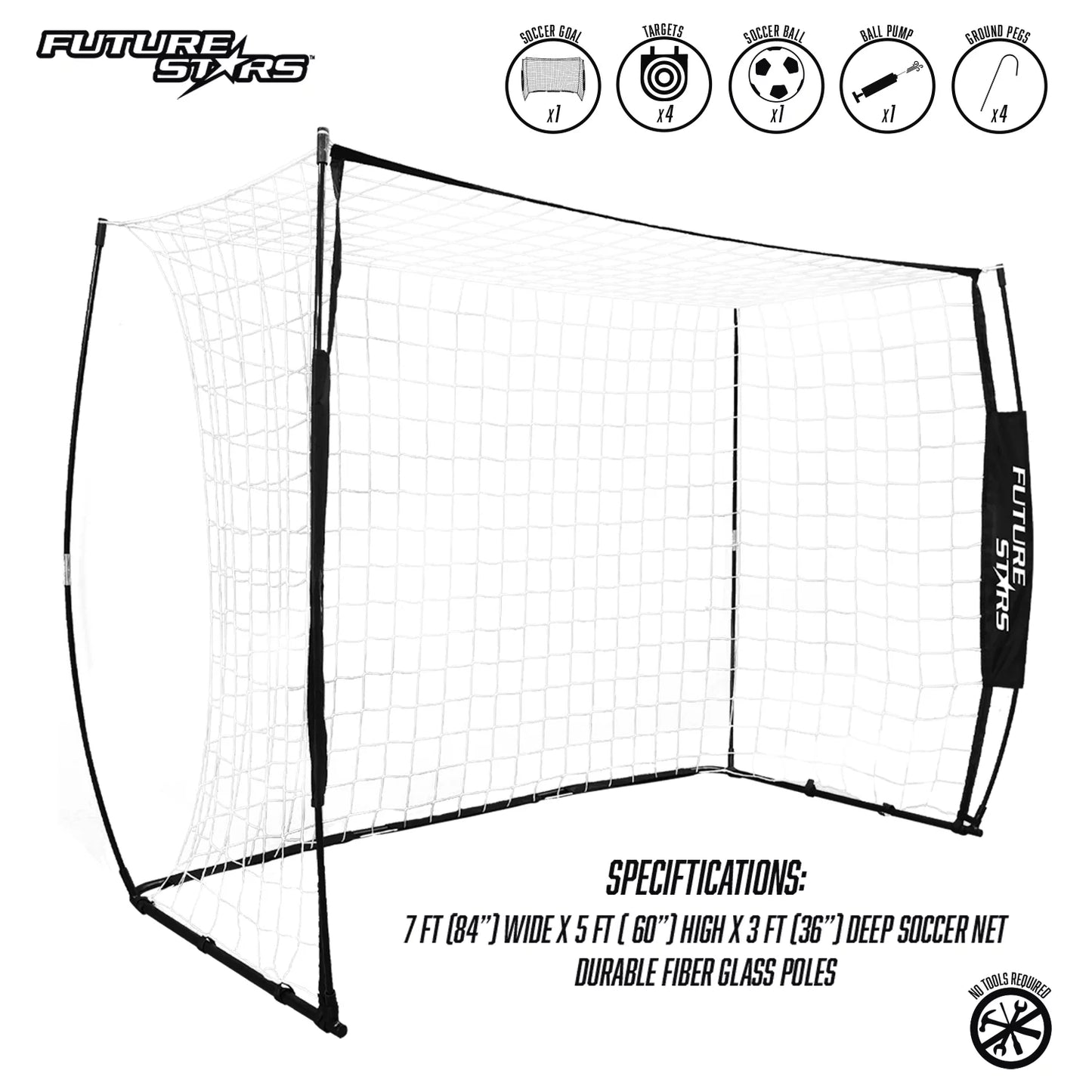 7Ft Flex Soccer Goal Combo Set - 1 7Ft Flex Net, 4 Targets, 1 Soccer Ball and Pump! Soccer Game in a Box!