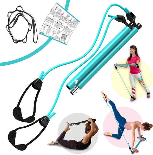 Portable Pilates Bar Kit with Free 8-Loop Stretch Band, Workout Videos & Exercise Manual + Posture Alignment Guide, Meal & Workout Planner (E-Book)|Adjustable Resistance & Length Stick