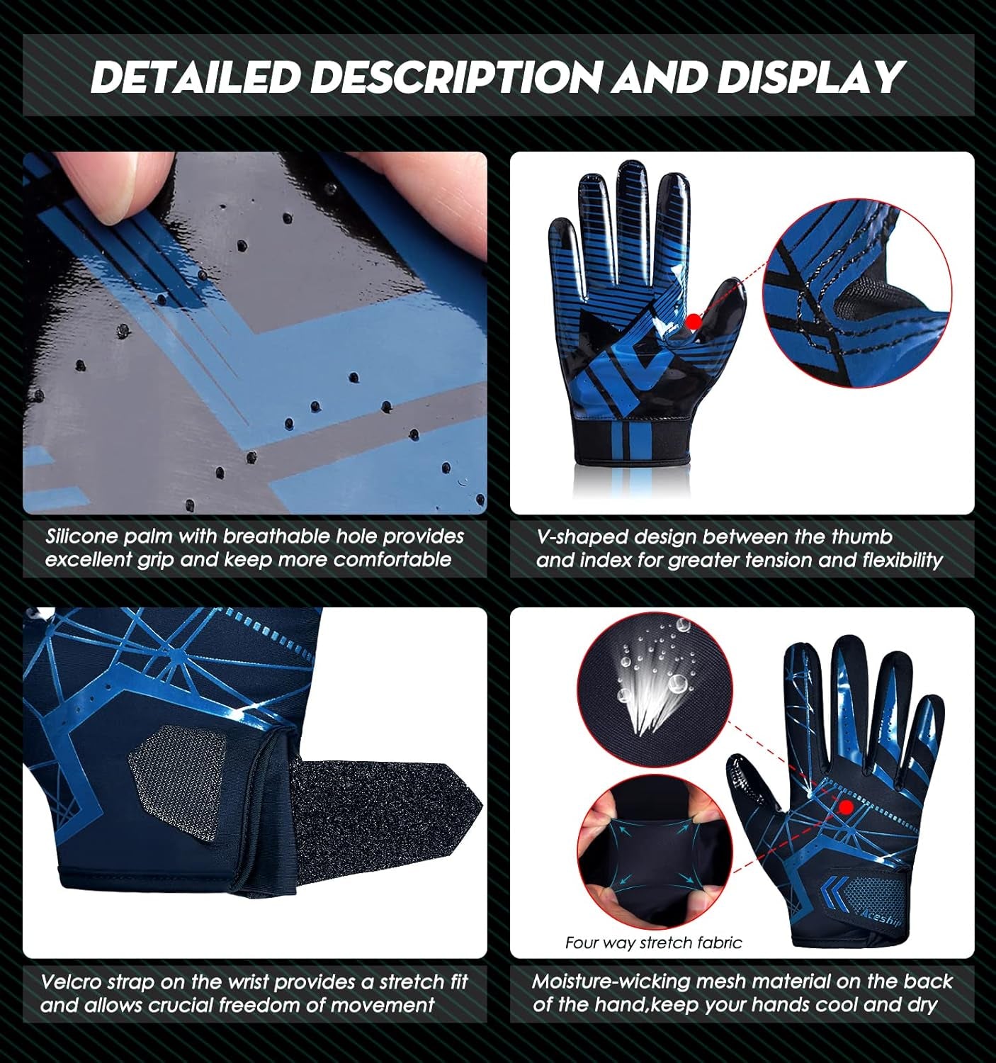 Football Gloves Adult Football Receiver Gloves,Enhanced Performance Football Gloves and High Grip Football Gloves for Adult and Kids